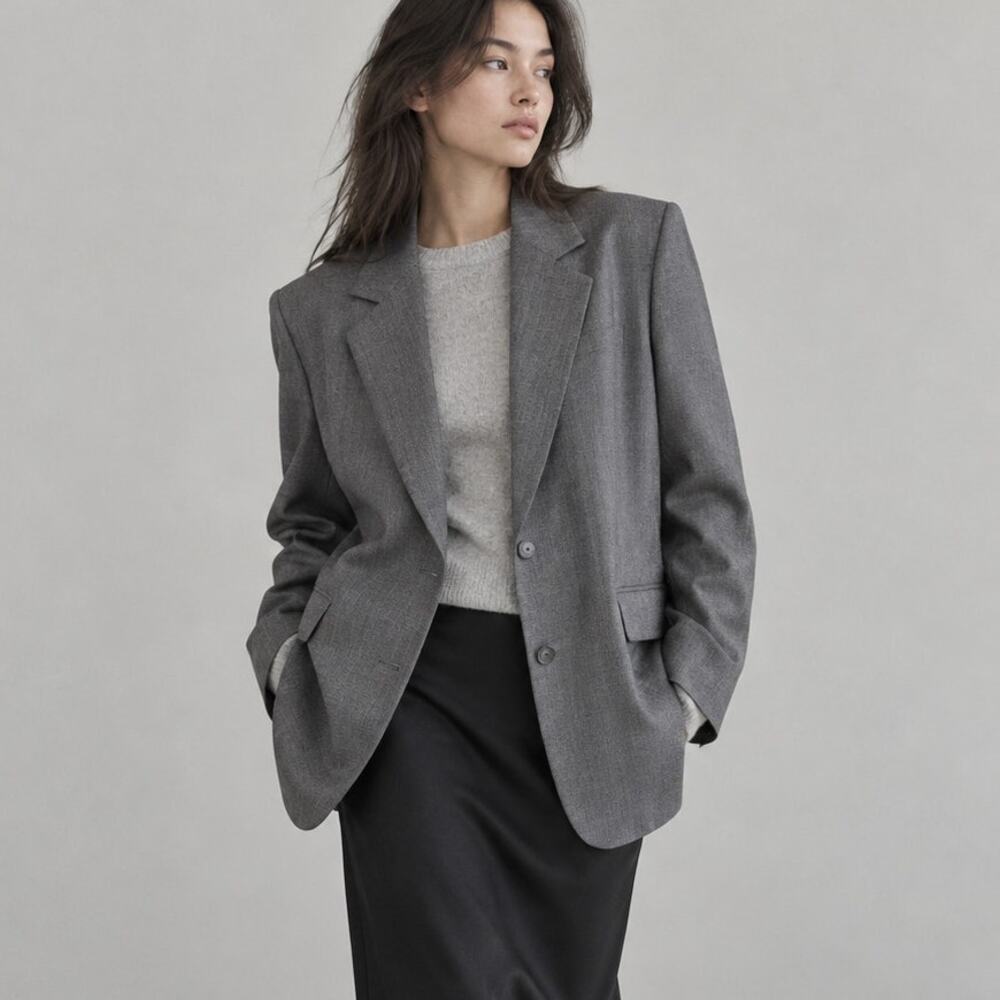 Paula Oversized Blazer 42/S Gray Single-breasted Loose Straight Button Front